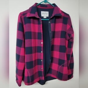 Women's Flannel Jacket Medium weight lined raspberry/navy soft shacket Medium